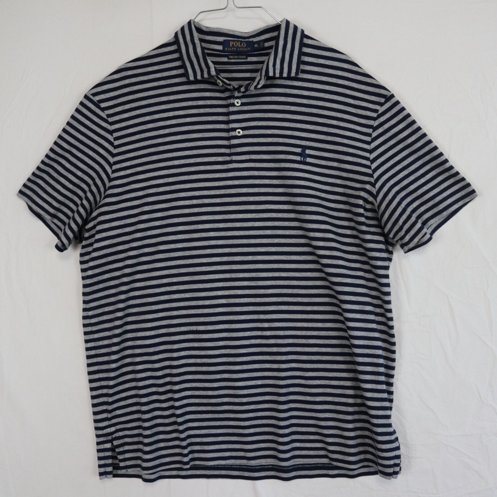 Polo Ralph Lauren Shirt Mens XL Pima Soft Touch Casual Gray Striped Short Sleeve